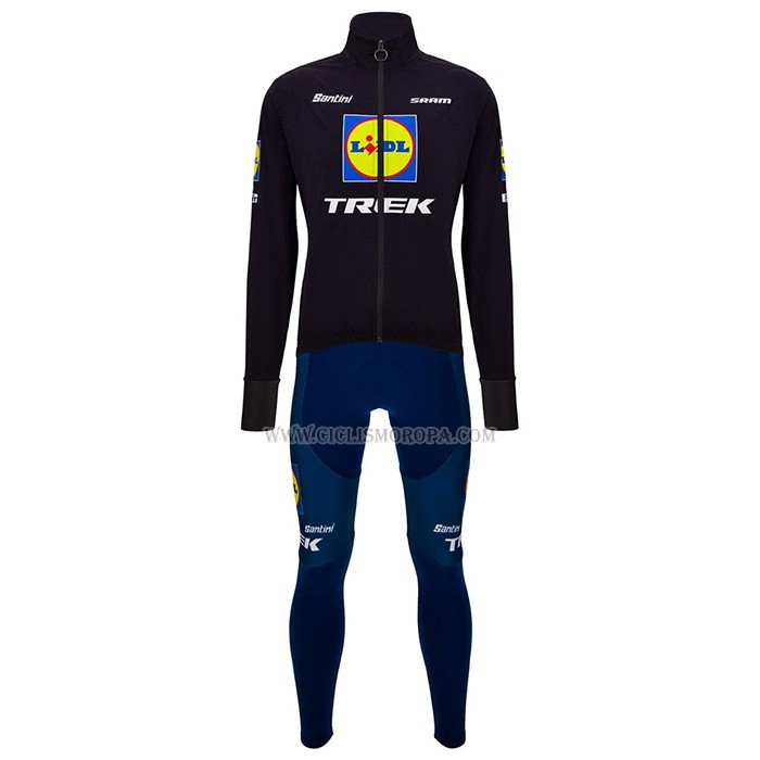 2024 Ropa Ciclismo Lidl Trek Negro Azul Mangas Largas y Culotte Largo